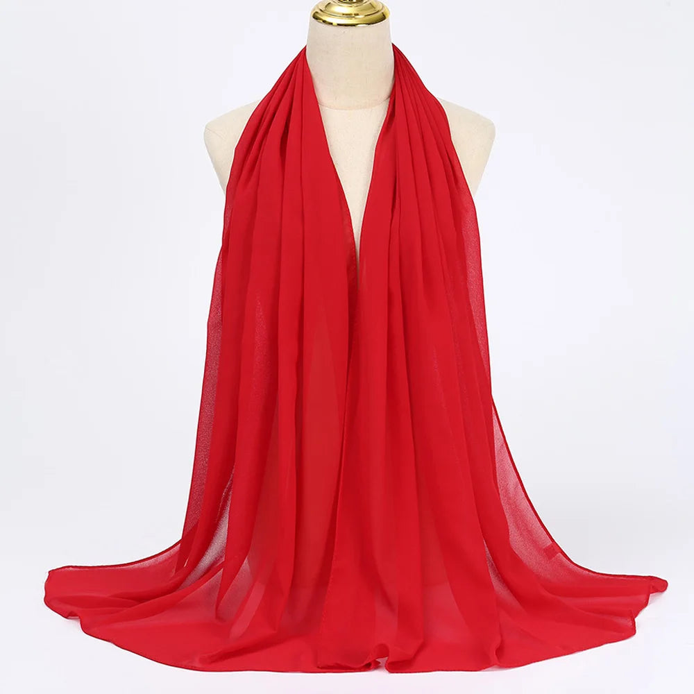 Long solid-color chiffon hijab — lightweight and elegant.