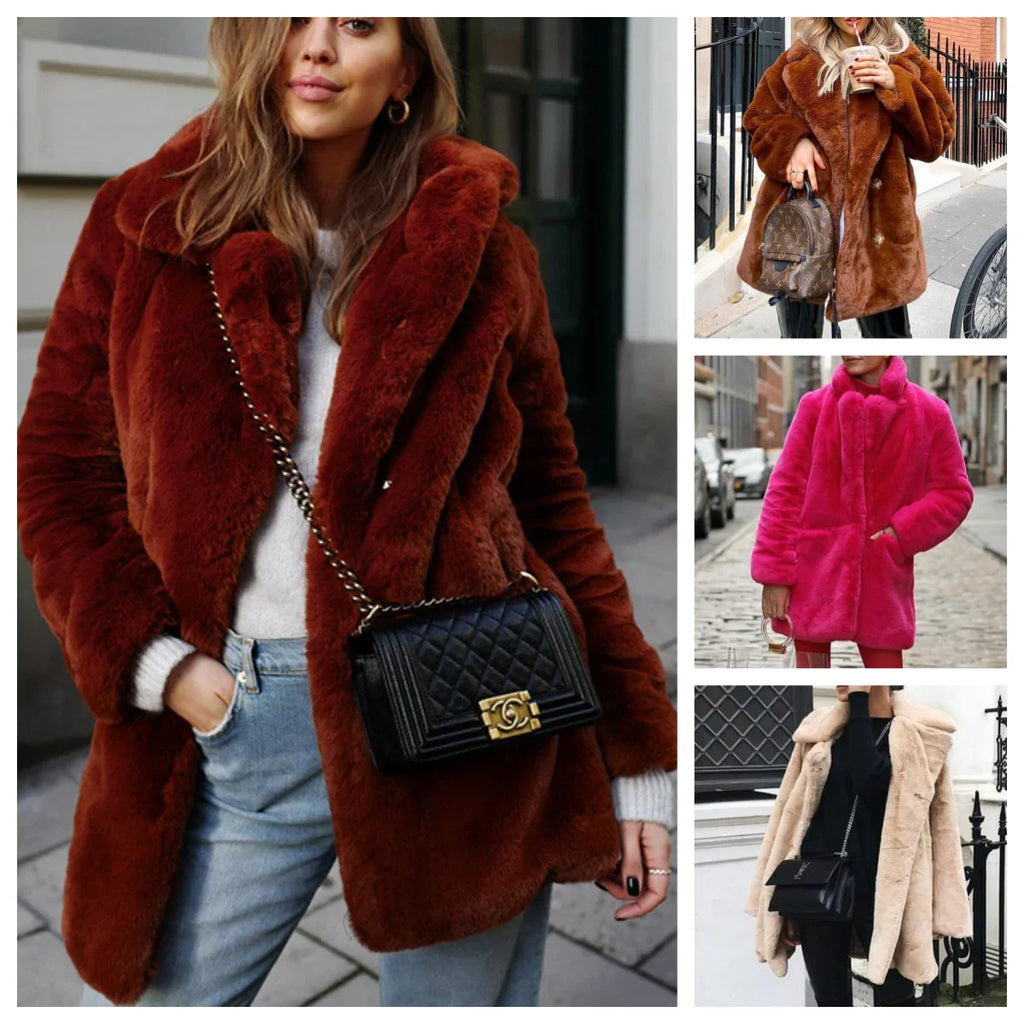 Mid-length faux fur coat — warm, plush, and stylish for winter.