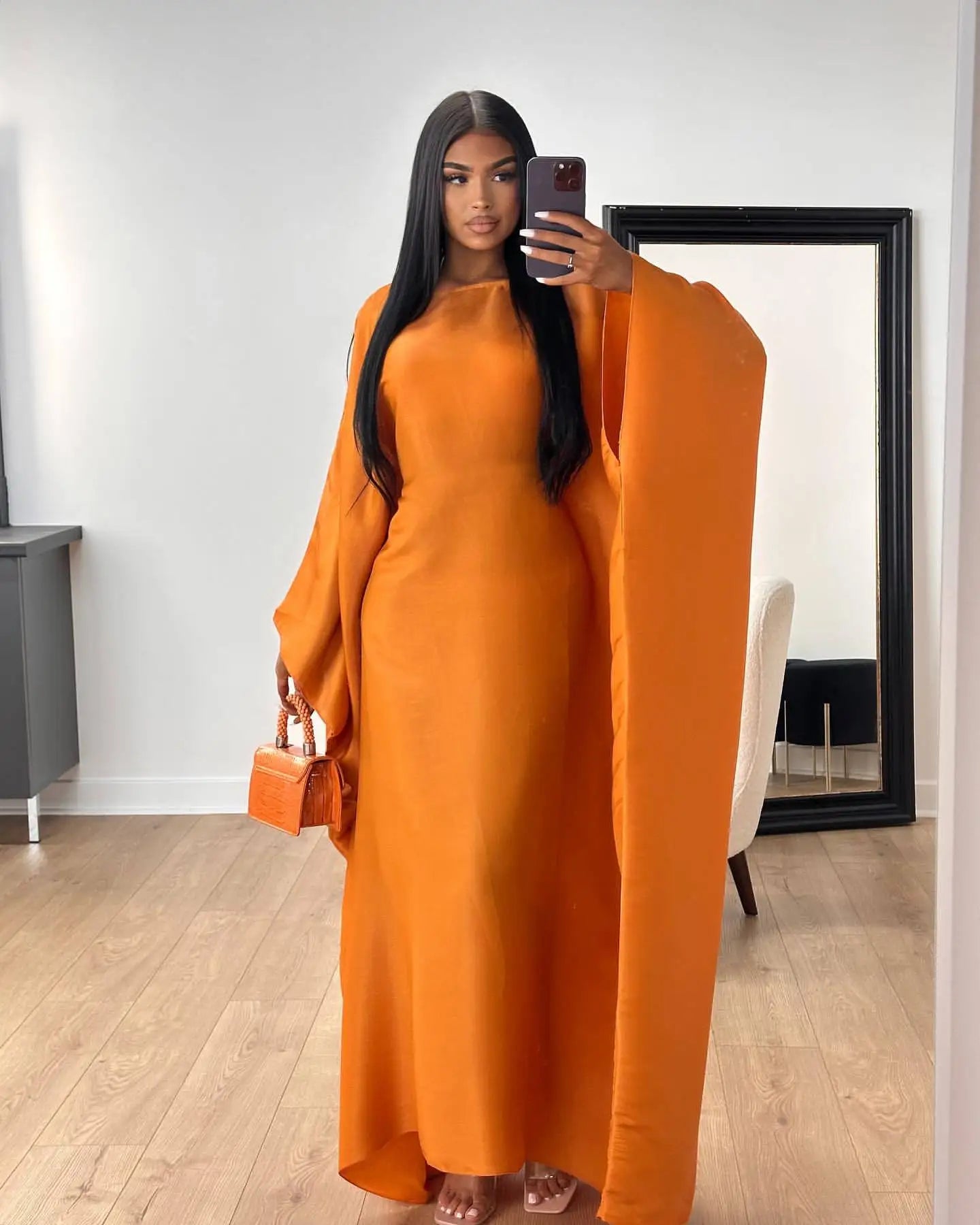 Shiny Satin Butterfly Abaya – Luxury Dubai Kaftan in 20 Colors