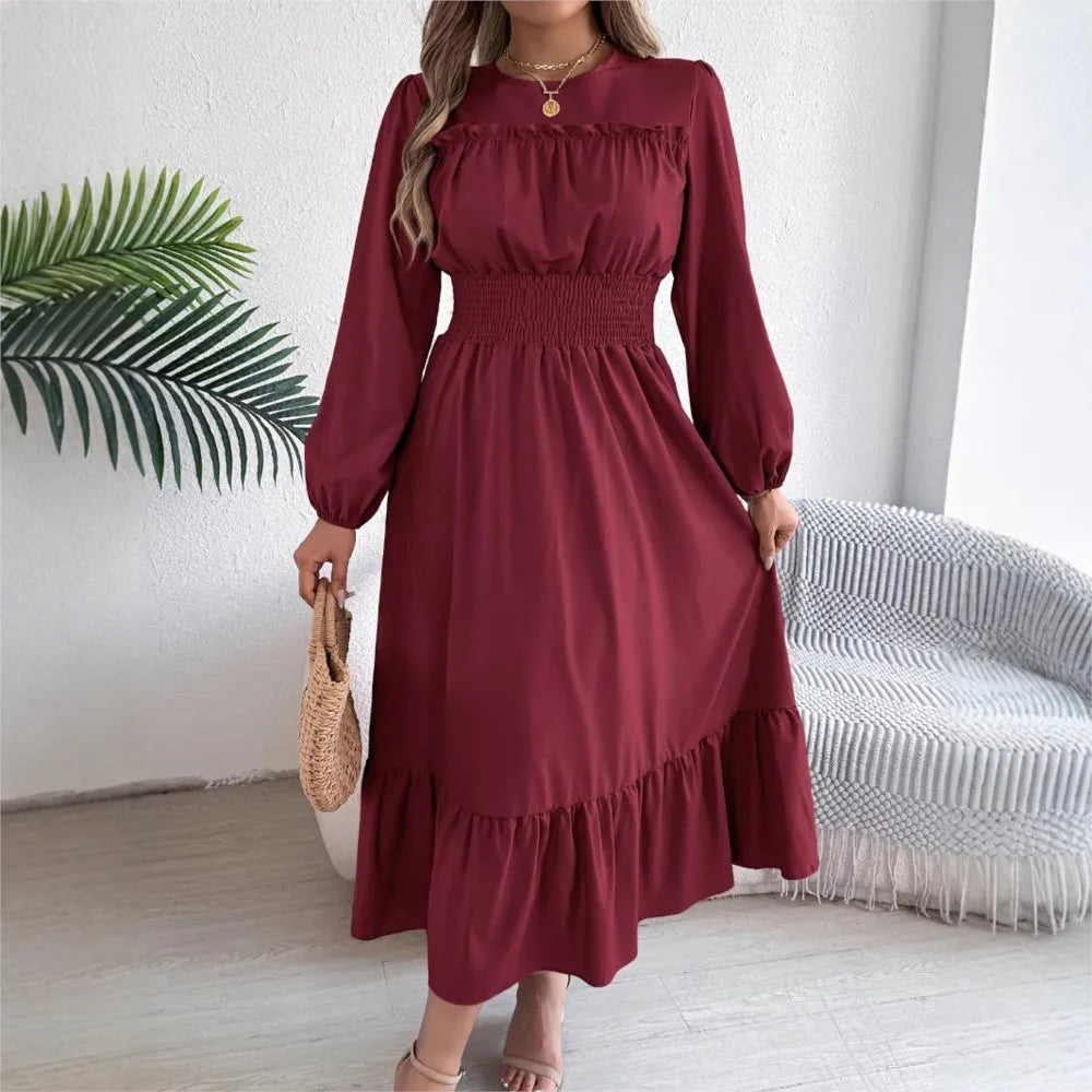Autumn/Winter Elegant Long-Sleeve Pleated Maxi Dress