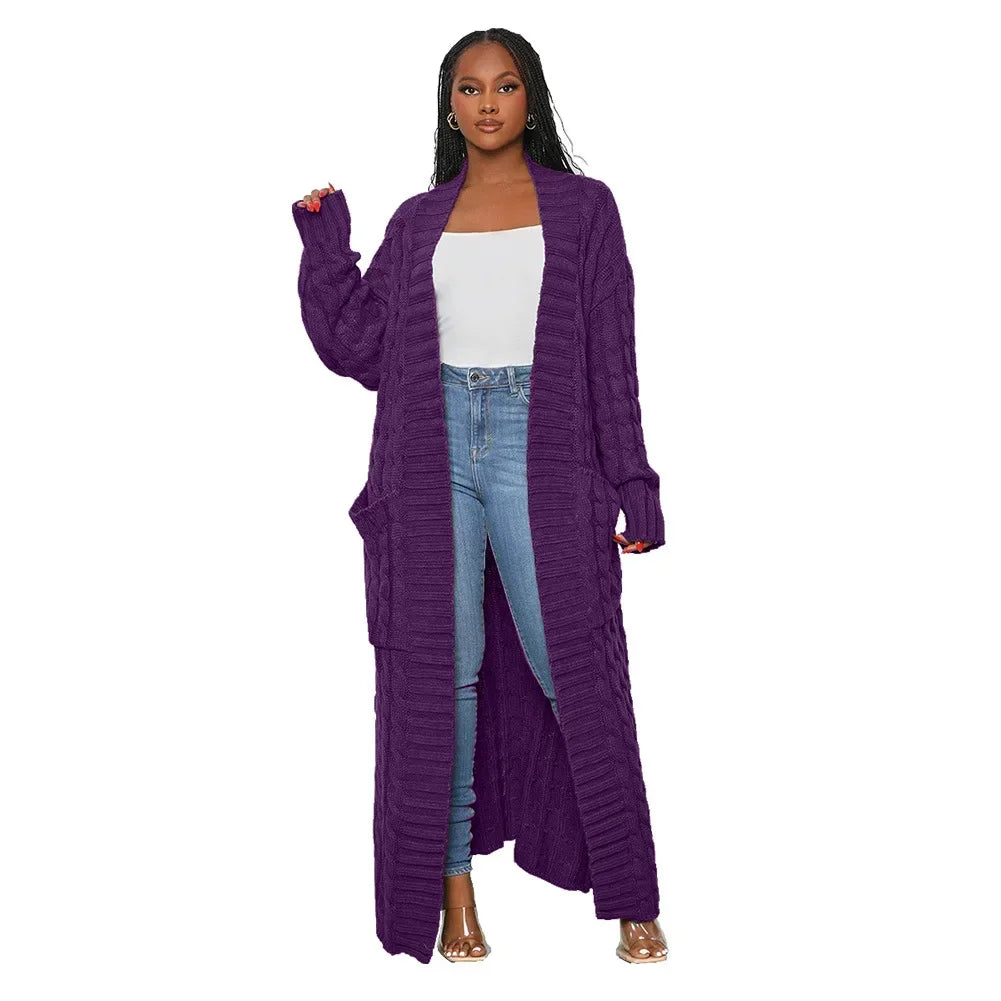 Long Knitted Cardigan for Women – Loose, Warm & Casual Layering Piece