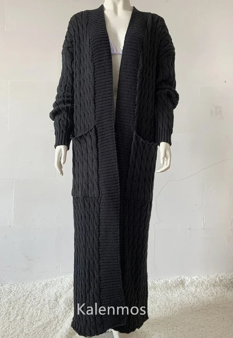 Long Knitted Cardigan for Women – Loose, Warm & Casual Layering Piece