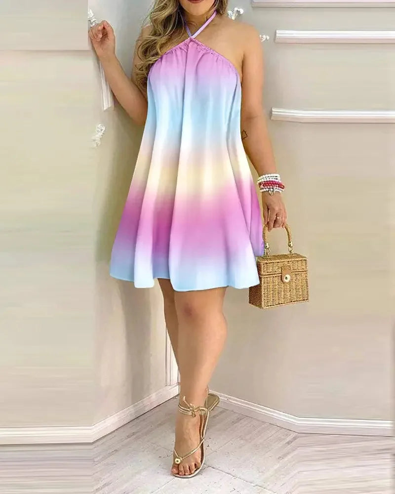 Tropical Halter Backless Dress – Summer Vacation Style