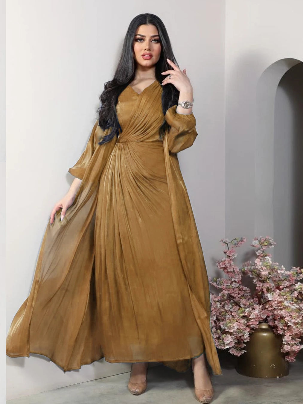 Silky Satin 2-Piece Abaya Set – Morocco/Dubai Style Evening & Eid Dress