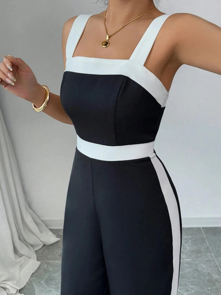 Black & White Square-Neck Jumpsuit – Elegant Contrast Style for Events