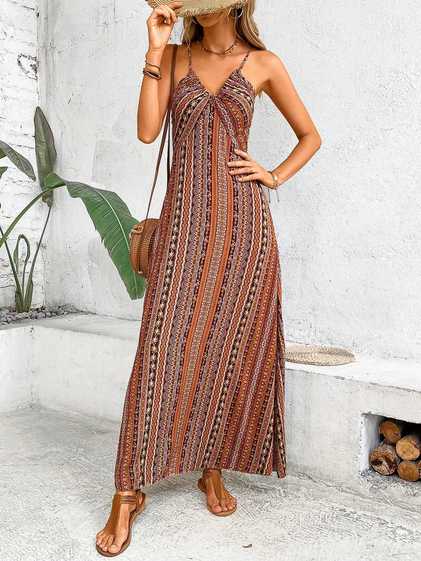 Boho Backless Split-Thigh Long Dress – Ethnic Summer Beach Style