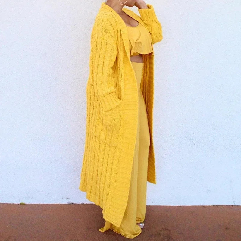 Long Knitted Cardigan for Women – Loose, Warm & Casual Layering Piece