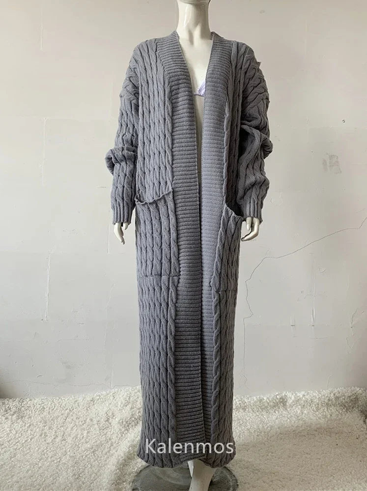 Long Knitted Cardigan for Women – Loose, Warm & Casual Layering Piece