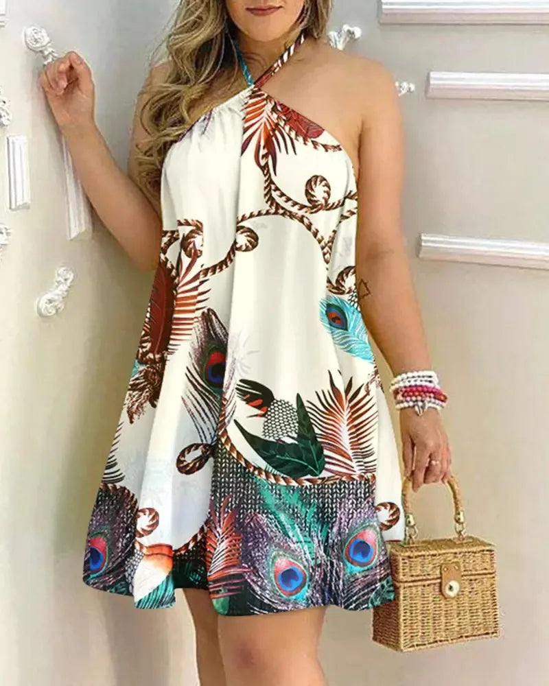 Tropical Halter Backless Dress – Summer Vacation Style