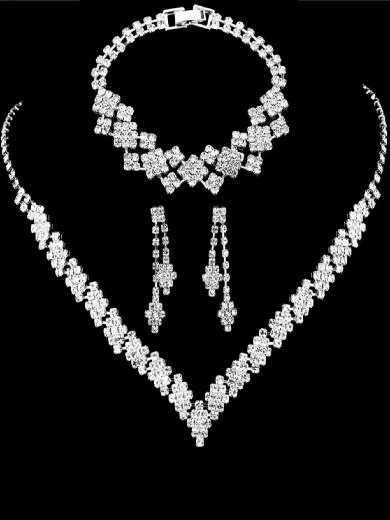 Silver-Plated Rhinestone Tassel Jewelry Set – Elegant Wedding Gift
