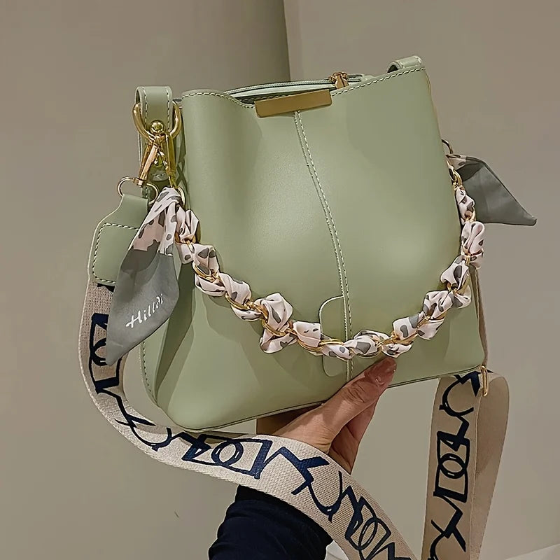 Large-Capacity Ribbon Bucket Shoulder Bag – Fashion Crossbody for Daily Use