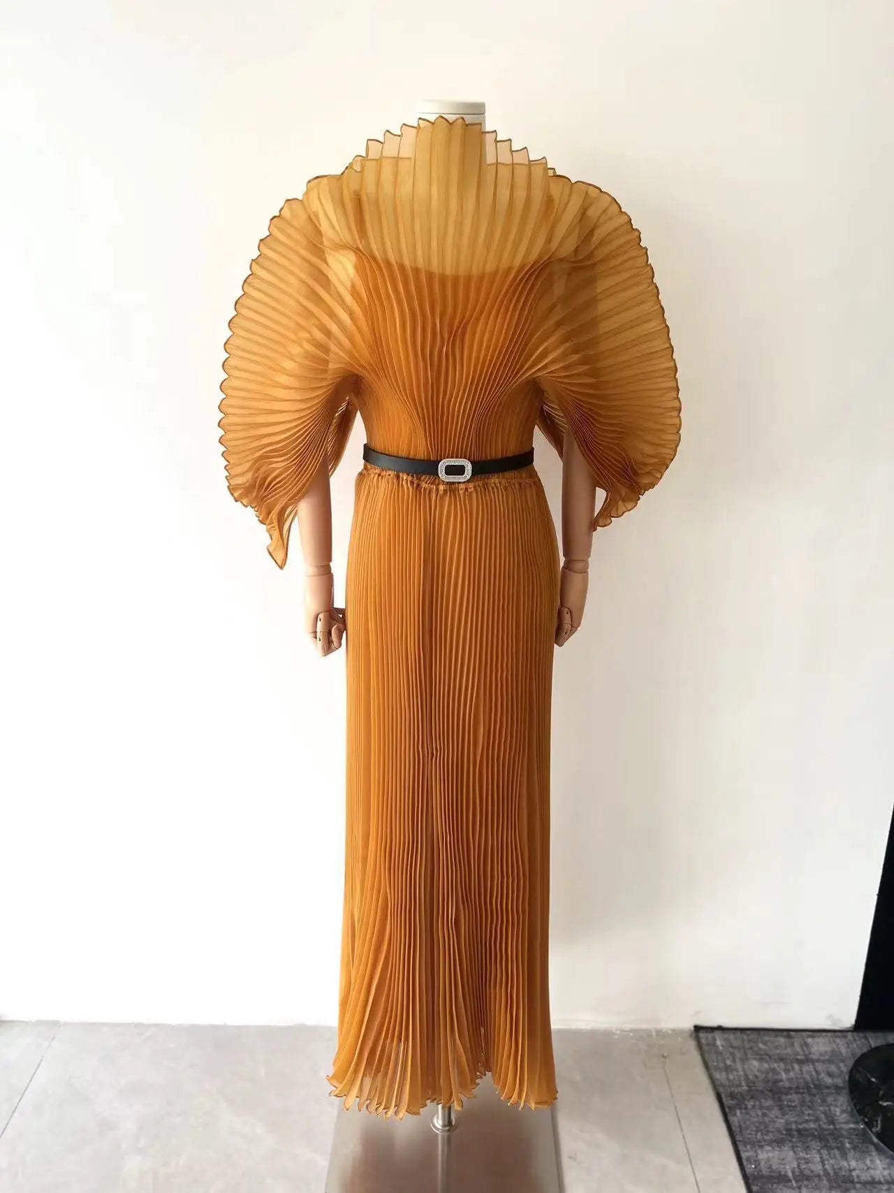 Loose Miyake pleated long dress — casual, elegant, and perfect for spring/summer.