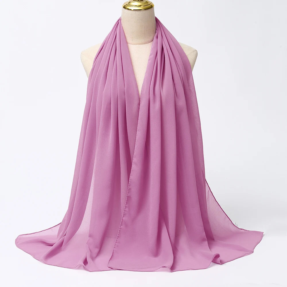 Long solid-color chiffon hijab — lightweight and elegant.