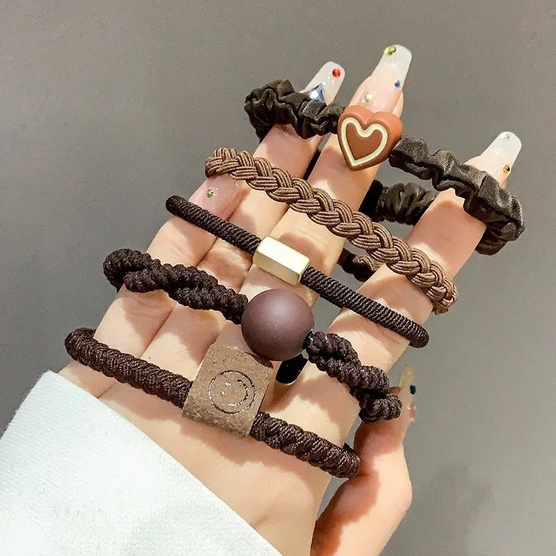 5-piece high-elastic seamless hair ties with cute bowknot — durable and crease-free.