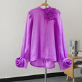 3D Flower Chiffon Shirt for Women – Lightweight Long-Sleeve Spring/Summer Top