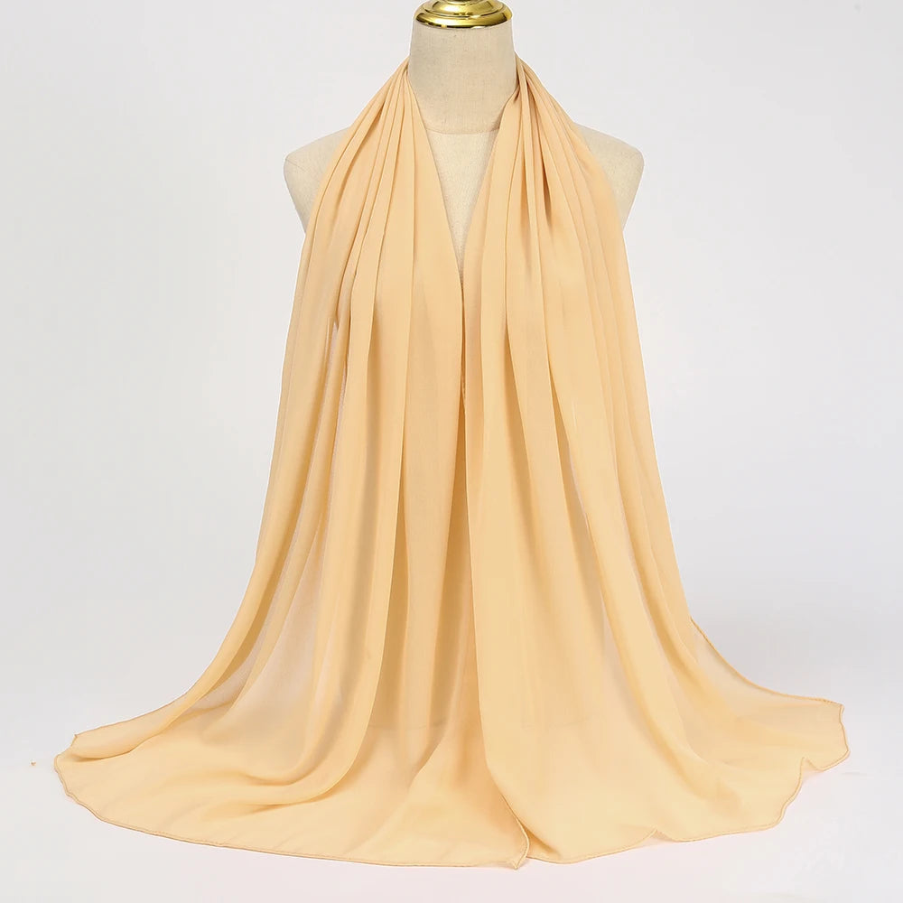 Long solid-color chiffon hijab — lightweight and elegant.
