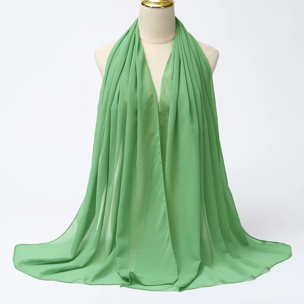 Long solid-color chiffon hijab — lightweight and elegant.