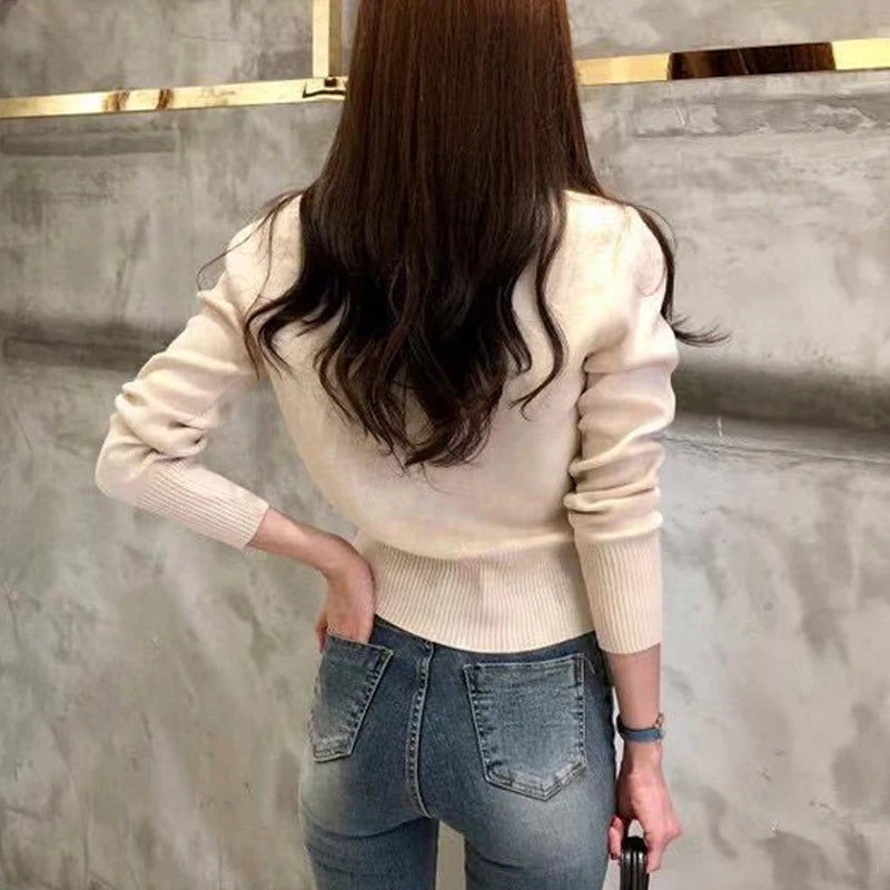 Autumn Knitted Cardigan for Women – Slim Fit, Long Sleeve, Korean Chic