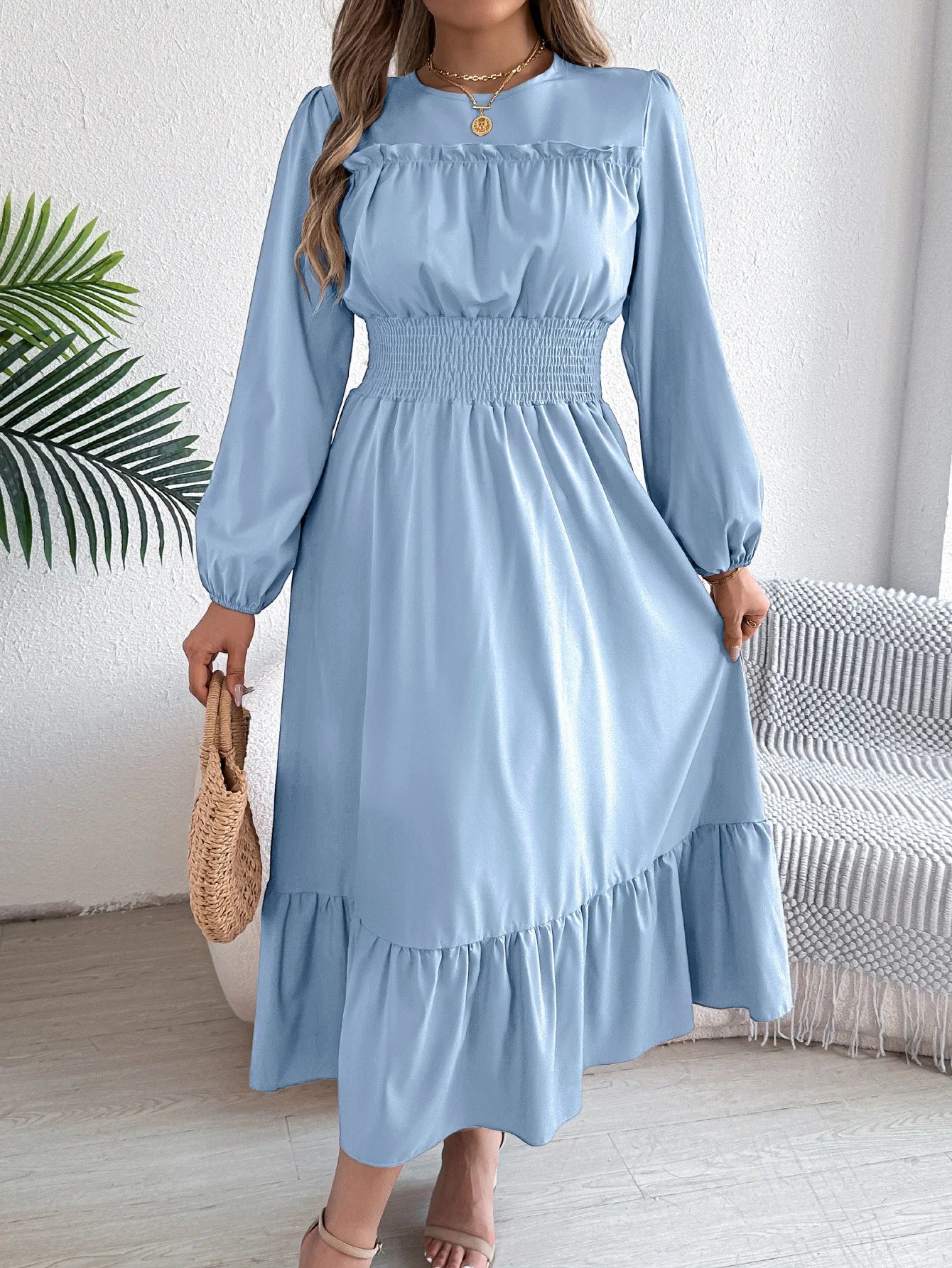 Autumn/Winter Elegant Long-Sleeve Pleated Maxi Dress