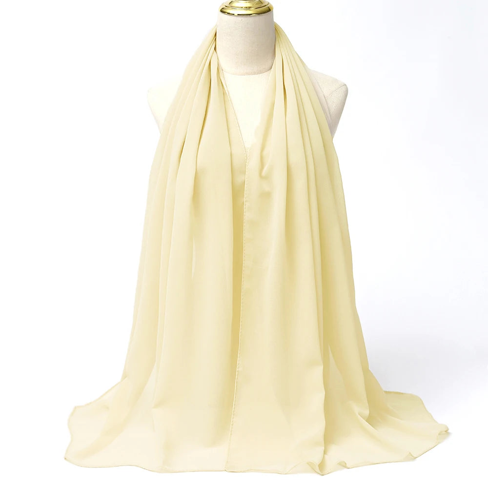 Long solid-color chiffon hijab — lightweight and elegant.