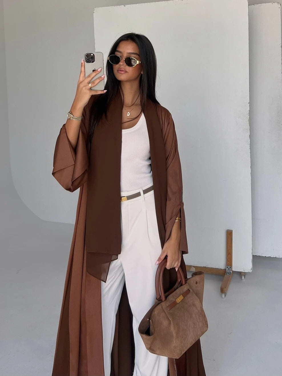 Open Muslim Abaya – Modest Long Robe Dubai Kaftan Style