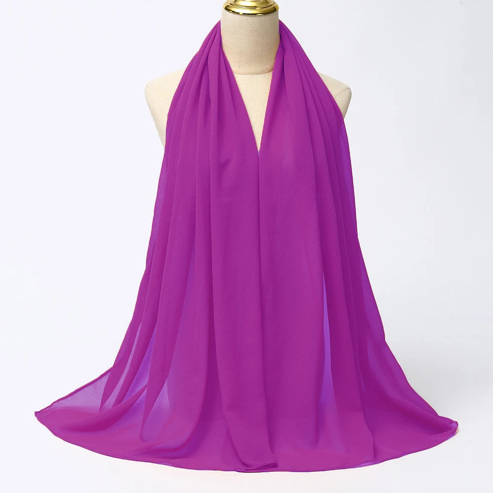 Long solid-color chiffon hijab — lightweight and elegant.