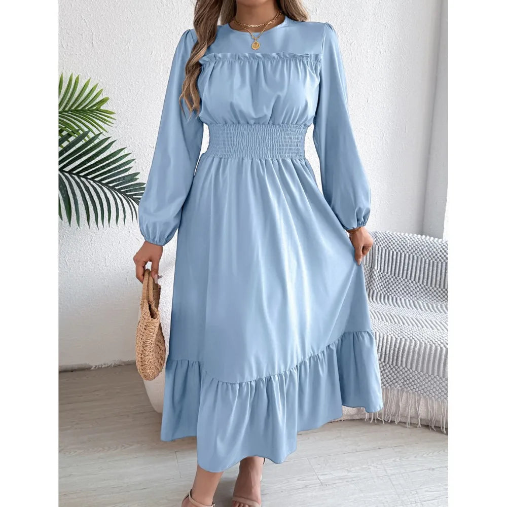 Autumn/Winter Elegant Long-Sleeve Pleated Maxi Dress