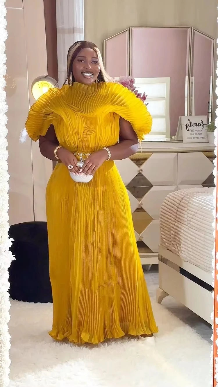 Loose Miyake pleated long dress — casual, elegant, and perfect for spring/summer.