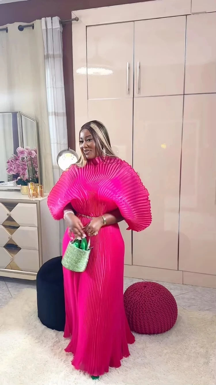 Loose Miyake pleated long dress — casual, elegant, and perfect for spring/summer.