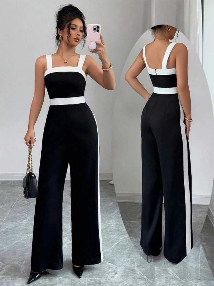 Black & White Square-Neck Jumpsuit – Elegant Contrast Style for Events