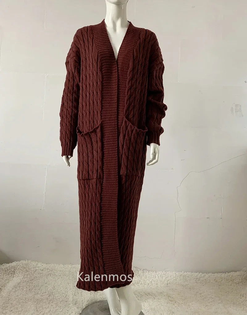 Long Knitted Cardigan for Women – Loose, Warm & Casual Layering Piece