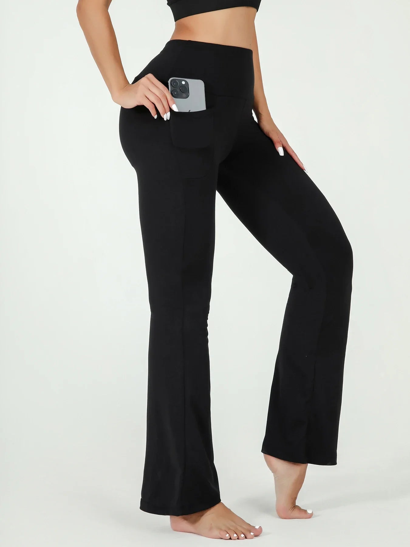 Elegant, super soft high-waist pants with a wide flare and flattering fit.