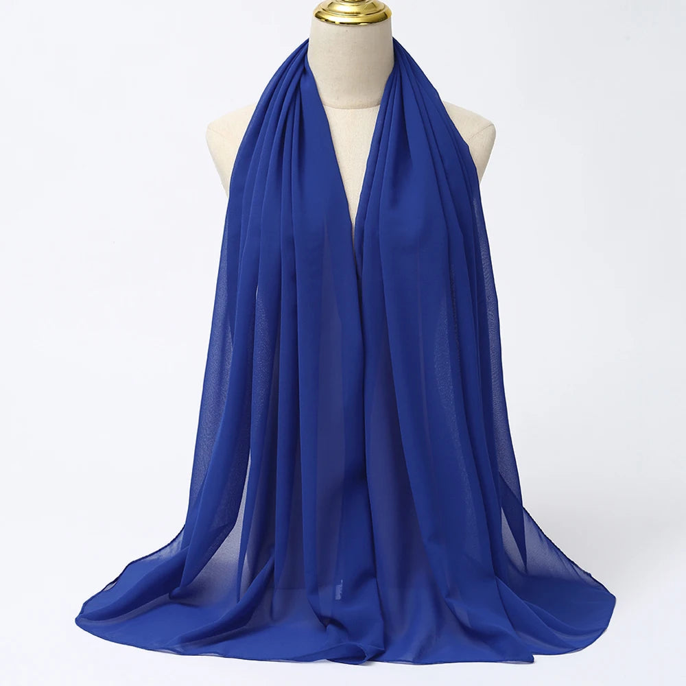Long solid-color chiffon hijab — lightweight and elegant.