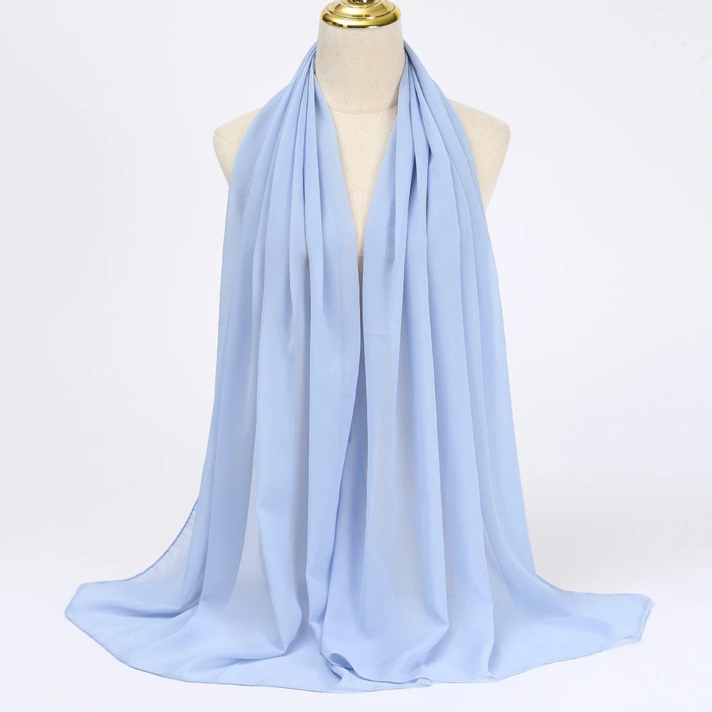 Long solid-color chiffon hijab — lightweight and elegant.