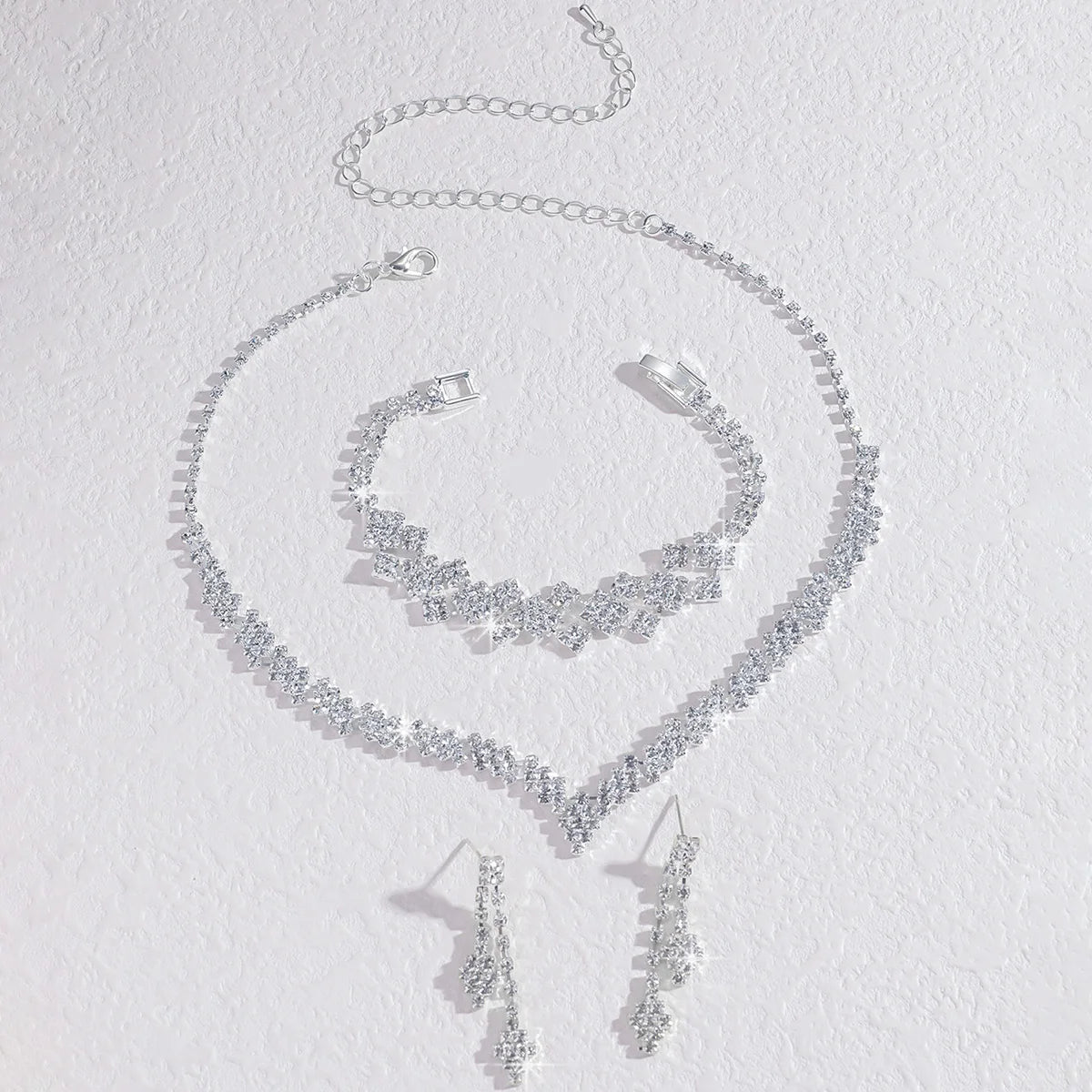 Silver-Plated Rhinestone Tassel Jewelry Set – Elegant Wedding Gift