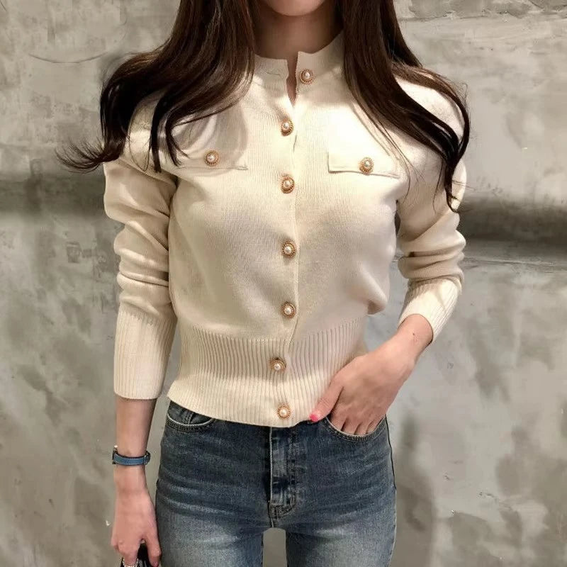 Autumn Knitted Cardigan for Women – Slim Fit, Long Sleeve, Korean Chic