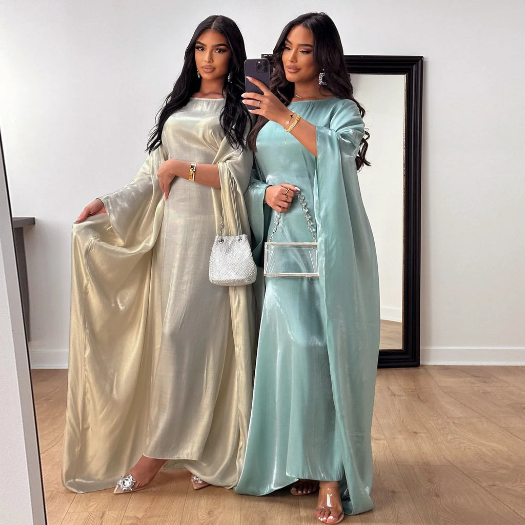 Shiny Satin Butterfly Abaya – Luxury Dubai Kaftan in 20 Colors