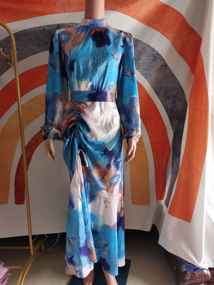 Printed long abaya/kaftan — elegant for Ramadan, Eid, and special occasions.