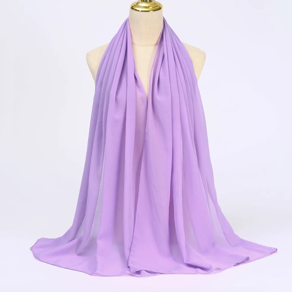 Long solid-color chiffon hijab — lightweight and elegant.