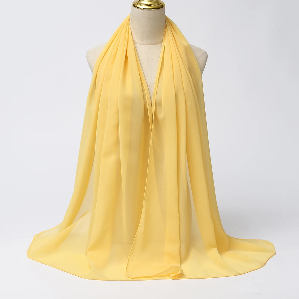 Long solid-color chiffon hijab — lightweight and elegant.