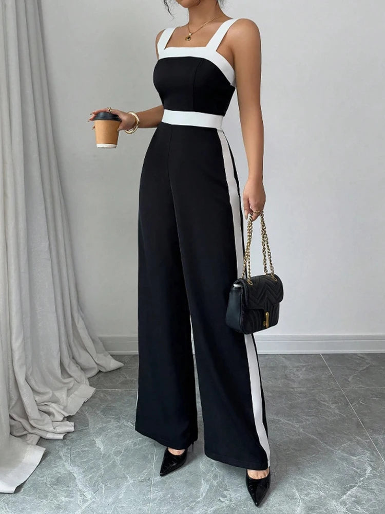 Black & White Square-Neck Jumpsuit – Elegant Contrast Style for Events