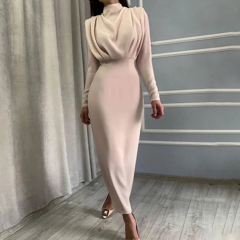 Spring Solid Color Waist-Wrapped Long Dress