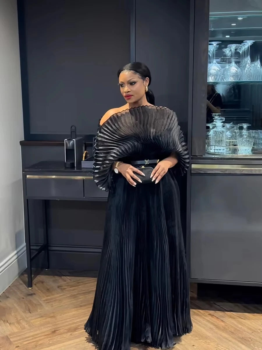 Loose Miyake pleated long dress — casual, elegant, and perfect for spring/summer.