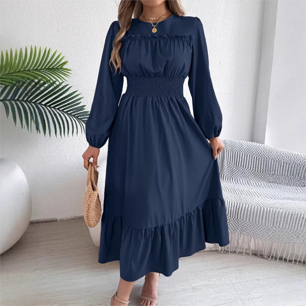 Autumn/Winter Elegant Long-Sleeve Pleated Maxi Dress