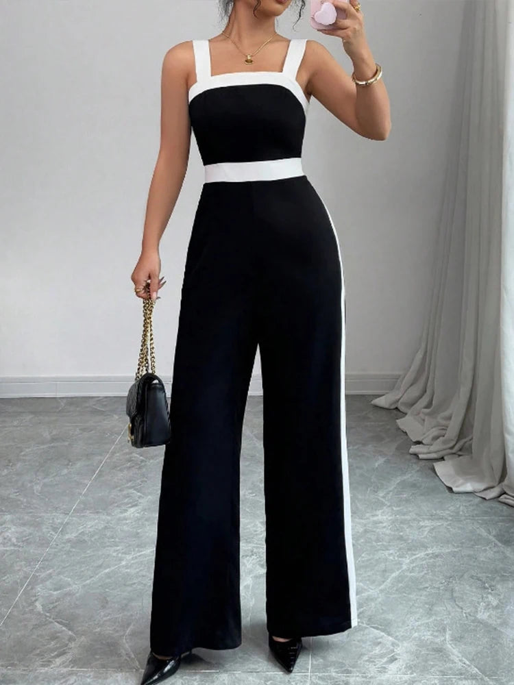 Black & White Square-Neck Jumpsuit – Elegant Contrast Style for Events