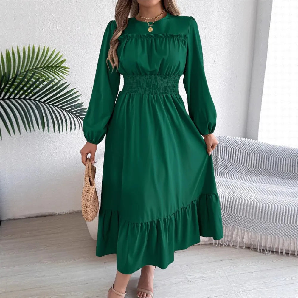 Autumn/Winter Elegant Long-Sleeve Pleated Maxi Dress