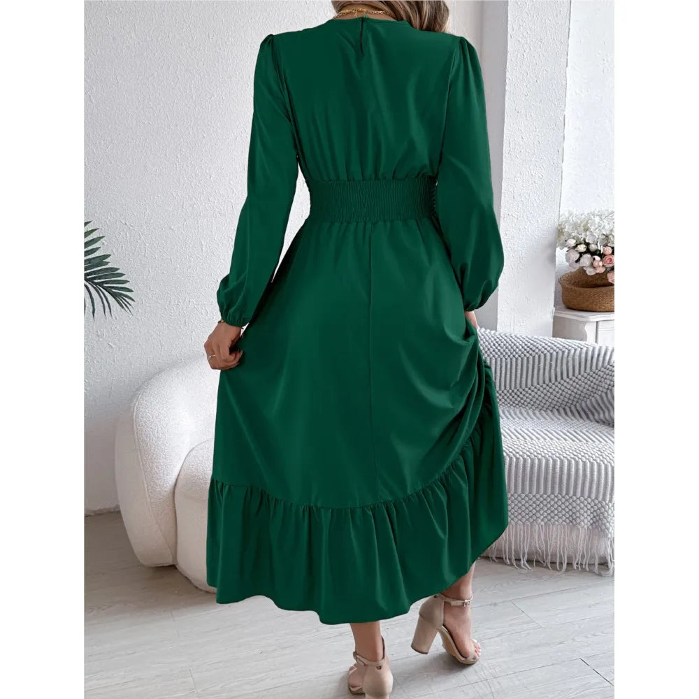 Autumn/Winter Elegant Long-Sleeve Pleated Maxi Dress