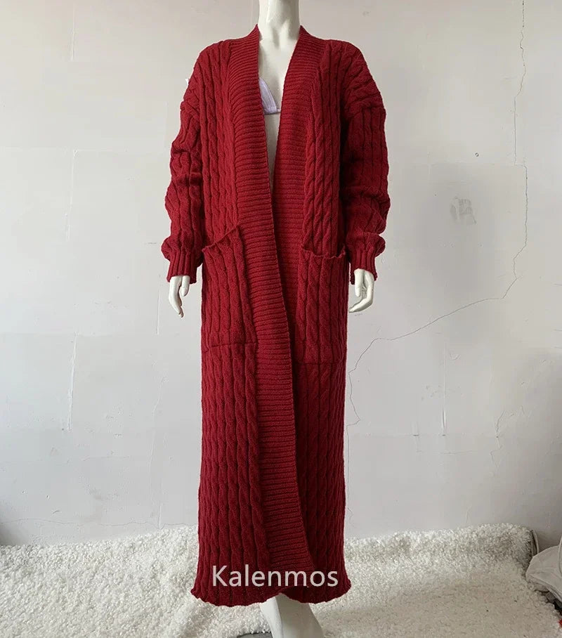 Long Knitted Cardigan for Women – Loose, Warm & Casual Layering Piece