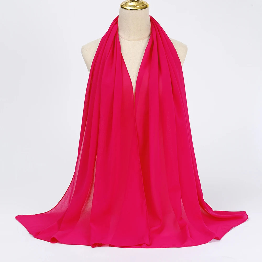 Long solid-color chiffon hijab — lightweight and elegant.