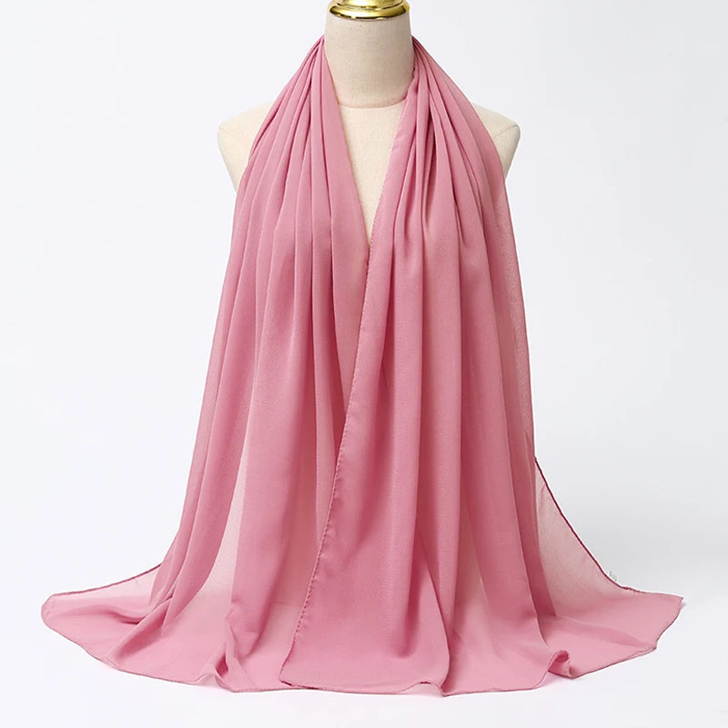Long solid-color chiffon hijab — lightweight and elegant.